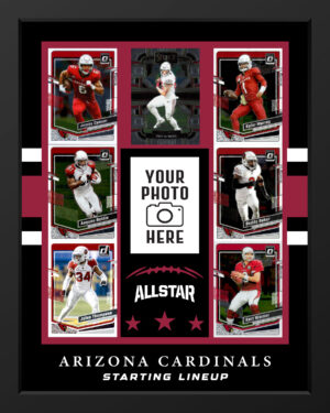 Handcrafted Arizona Cardinals sports card frame with authentic trading cards, perfect for displaying a player photo or football card