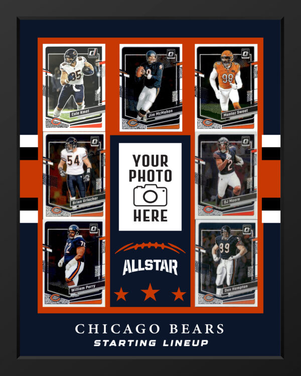 Chicago Bears sports card frame with authentic trading cards, perfect for displaying a personal photo or football card