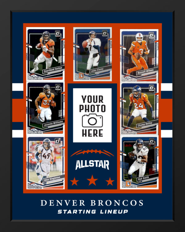 Picture frame made From Authentic Denver Broncos Football cards