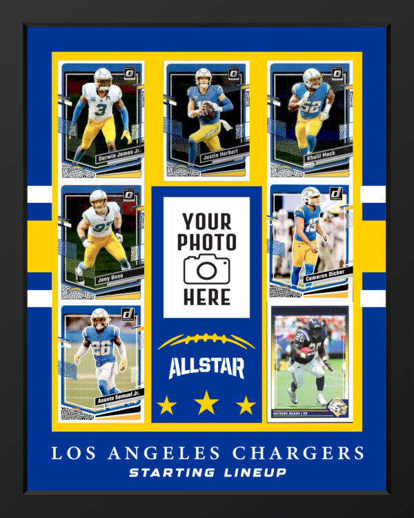 Picture frame made From Los Angeles Chargers Football cards