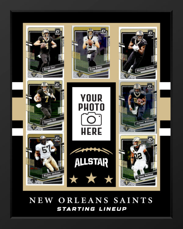 Picture frame made From Authentic New Orleans Saints Football cards