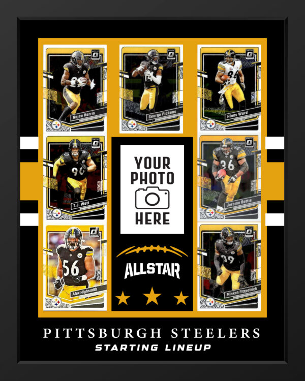 Picture frame made From Authentic Pittsburgh Steelers Football cards