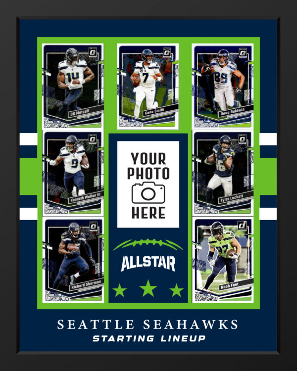 Picture frame made From Authentic Seattle Seahawks Football cards